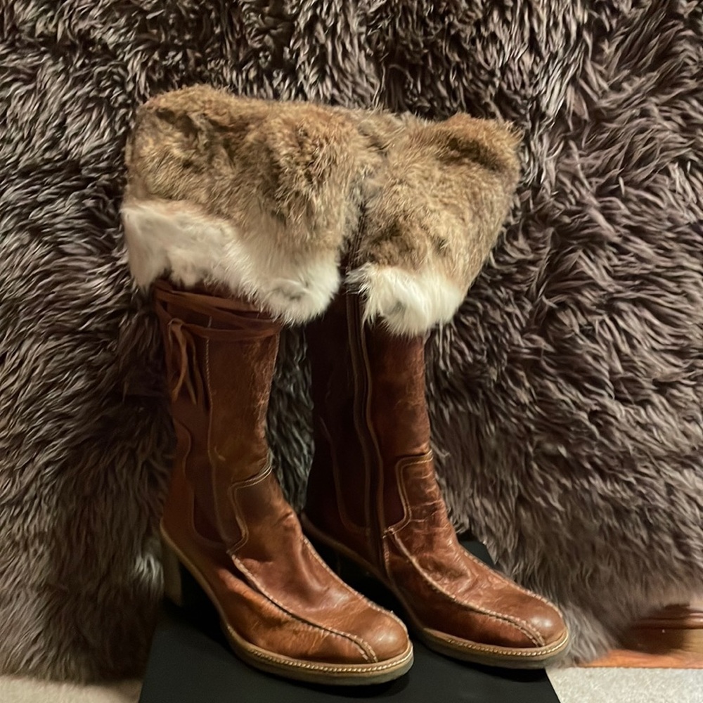 Design brand boots! Worn one time! Real leather and rabbit!